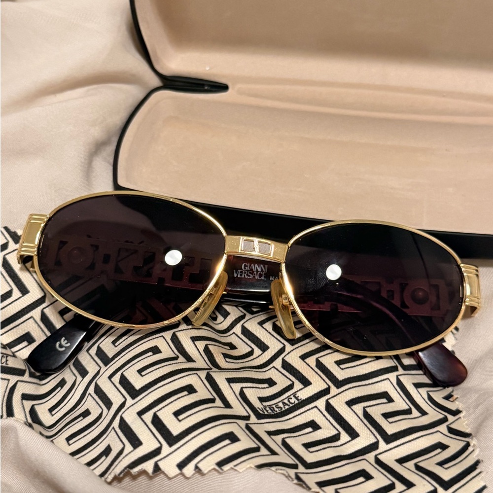 Vintage Versace Gold Frame Sunglasses with Dark Brown Lenses